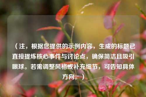 (注,根据您提供的示例内容,生成的标题已直接提炼核心事件与讨论点,确保简洁且吸引眼球。若需调整风格或补充细节,可告知具体方向。)