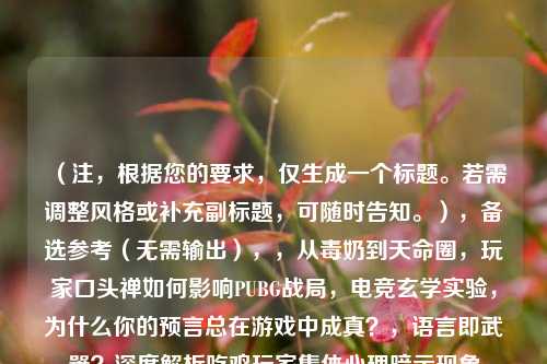 （注，根据您的要求，仅生成一个标题。若需调整风格或补充副标题，可随时告知。），备选参考（无需输出），，从毒奶到天命圈，玩家口头禅如何影响PUBG战局，电竞玄学实验，为什么你的预言总在游戏中成真？，语言即武器？深度解析吃鸡玩家集体心理暗示现象