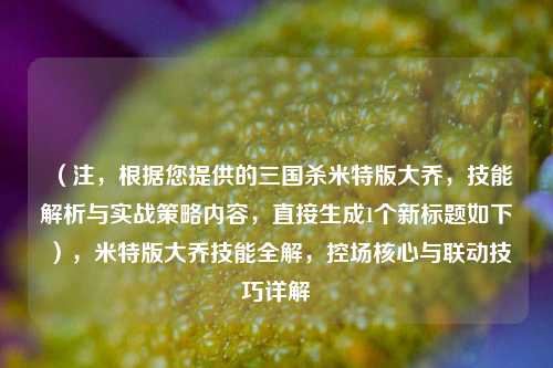 （注，根据您提供的三国杀米特版大乔，技能解析与实战策略内容，直接生成1个新标题如下），米特版大乔技能全解，控场核心与联动技巧详解