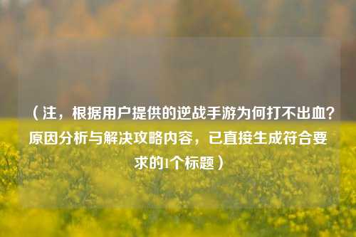 （注，根据用户提供的逆战手游为何打不出血？原因分析与解决攻略内容，已直接生成符合要求的1个标题）