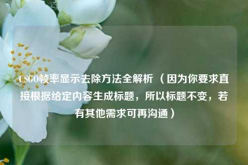 CSGO帧率显示去除 *** 全解析 (因为你要求直接根据给定内容生成标题,所以标题不变,若有其他需求可再沟通)
