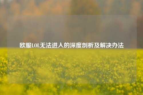 欧服LOL无法进入的深度剖析及解决办法