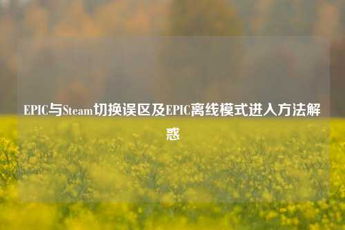 EPIC与Steam切换误区及EPIC离线模式进入     解惑