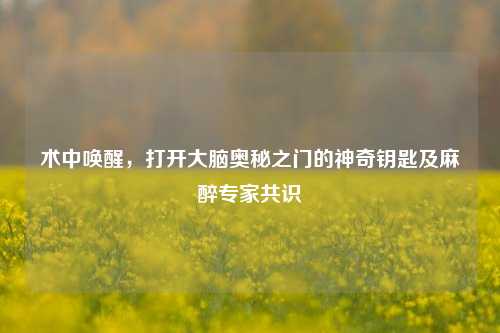 术中唤醒，打开大脑奥秘之门的神奇钥匙及麻醉专家共识